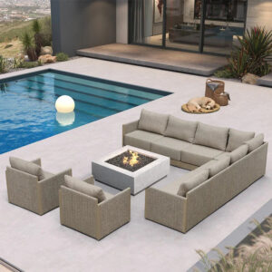 PURPLE LEAF Sanori Classical without Table Beige Patio Conversation Set with Cushions for Deck