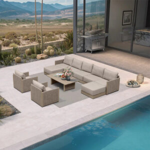 PURPLE LEAF Sanori Beige Symmetrical Outdoor Sectional  Modular Design with Cushions and Ottoman for Porch