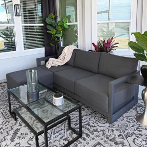 PURPLE LEAF Caesar L-shaped Patio Conversation Set with Grey Cushion Pillows and Ottoman Couch for Backyard Porch