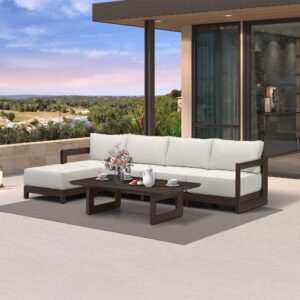 PURPLE LEAF Caesar L-shaped Patio Conversation Set with Bronze Cushion Pillows and Ottoman Couch for Backyard Porch