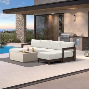 PURPLE LEAF Caesar U-Shaped Patio Conversation Set with Bronze Cushion Pillows and Ottoman Couch for Patio Backyard