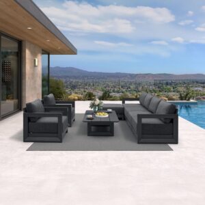 PURPLE LEAF Caesar Open-End Patio Conversation Set with Grey Cushion Pillows and Ottoman for Modern Outdoor Deck