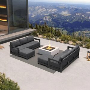 PURPLE LEAF Caesar L-shaped Patio Conversation Set with Grey Cushion Pillows and Ottoman Couch for Backyard Porch