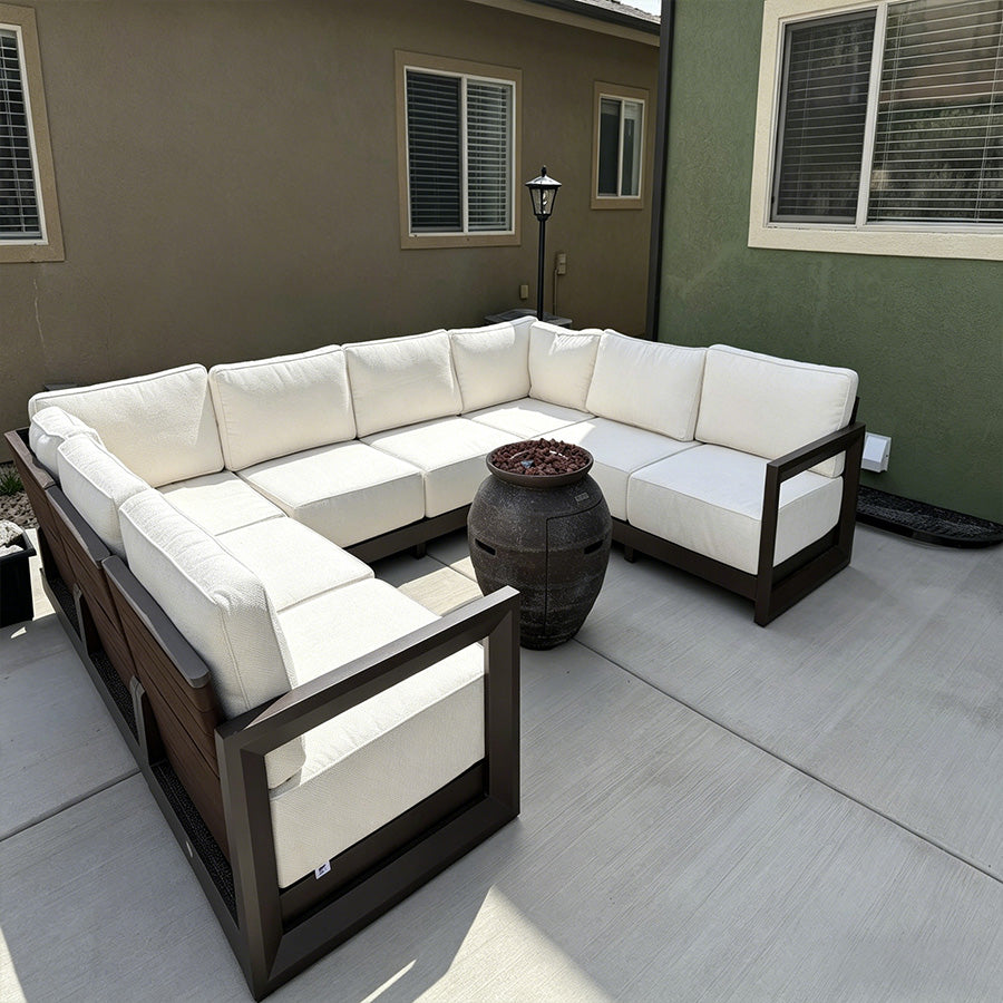 PURPLE LEAF Caesar U-Shaped Patio Conversation Set with Bronze Cushion Pillows and Ottoman Couch for Patio Backyard - Detailed View 3 | EuroLife Furniture