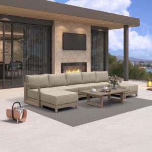 PURPLE LEAF Caesar U-Shaped Patio Conversation Set with Khaki Cushion Pillows and Ottoman Couch for Patio Backyard