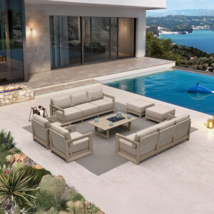 PURPLE LEAF Caesar Enclosed Patio Conversation Set with Khaki Cushion Pillows and Ottoman for Porch Garden