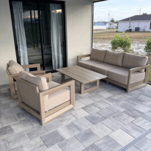 PURPLE LEAF Caesar Open-End Patio Conversation Set with Khaki Cushion Pillows and Ottoman for Modern Outdoor Deck